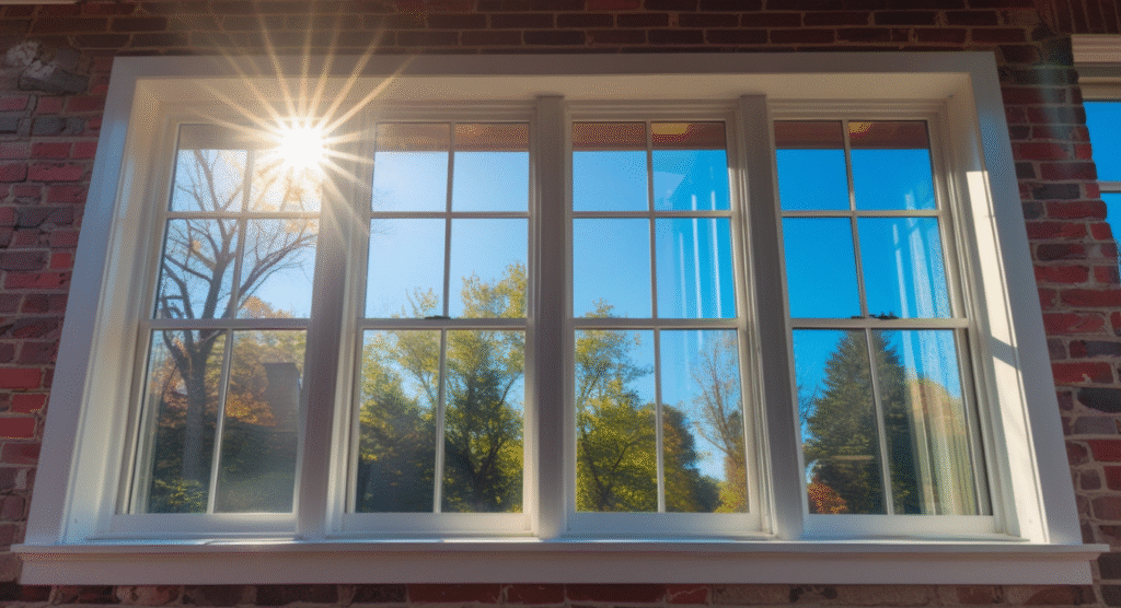 Energy-efficient windows on a brick home in the Southern Tier