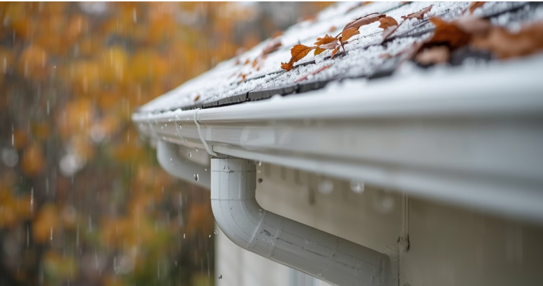 Proper gutter installation on a home in the Southern Tier for protection against rain, snow, and leaves.